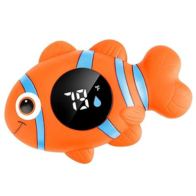 Baby Bath Thermometer,The Infant Baby Bath Floating Toy, Safety Temperature Water Thermometer, Baby Temperature Warning, LED Display Warning Thermometer, Baby Bath Essentials (Clownfish) Open Limits