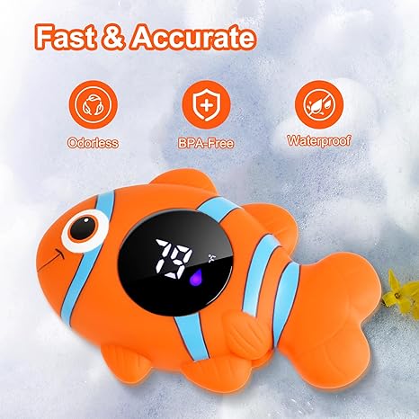 Baby Bath Thermometer,The Infant Baby Bath Floating Toy, Safety Temperature Water Thermometer, Baby Temperature Warning, LED Display Warning Thermometer, Baby Bath Essentials (Clownfish) Open Limits