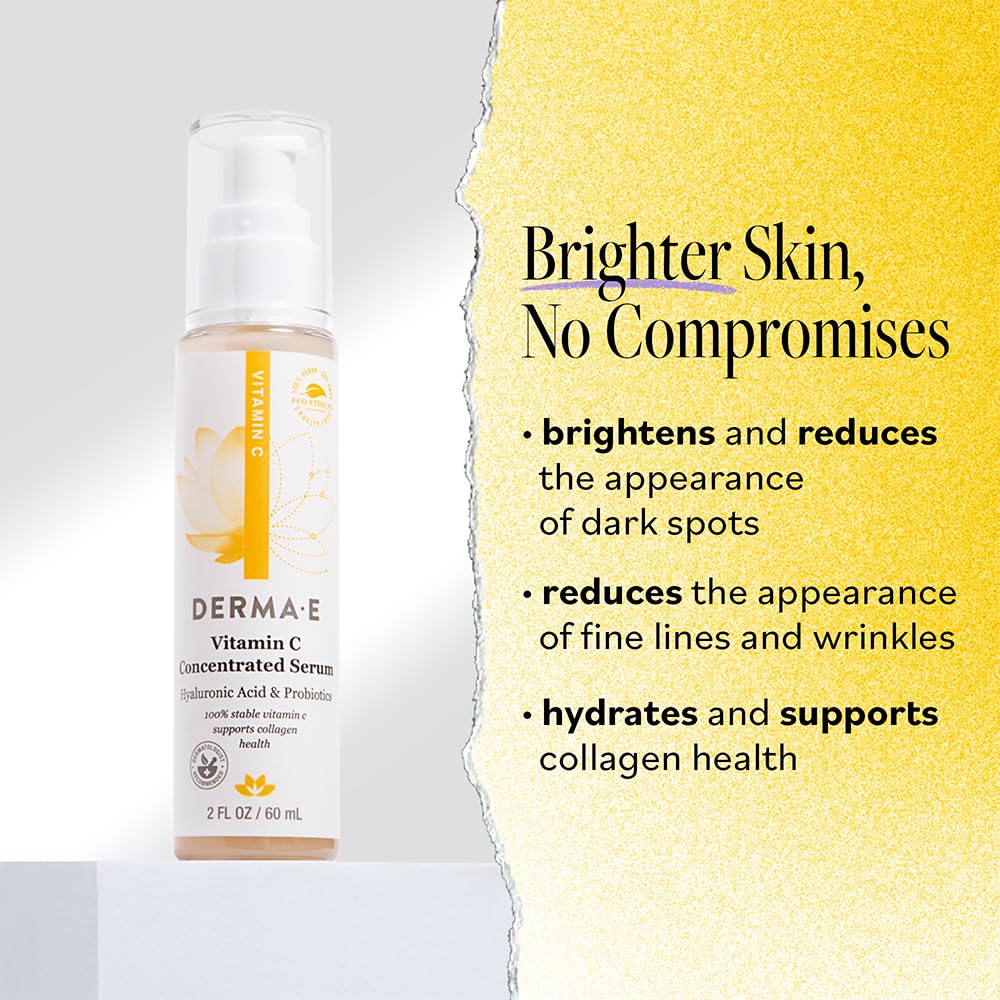 DERMA E Vitamin C Concentrated Serum with Hyaluronic Acid, Vitamin E & Aloe, All Natural, Antioxidant-Rich Concentrated Facial Serum – Firming and Brightening Vitamin C Face Serum, 2oz Impression Wear