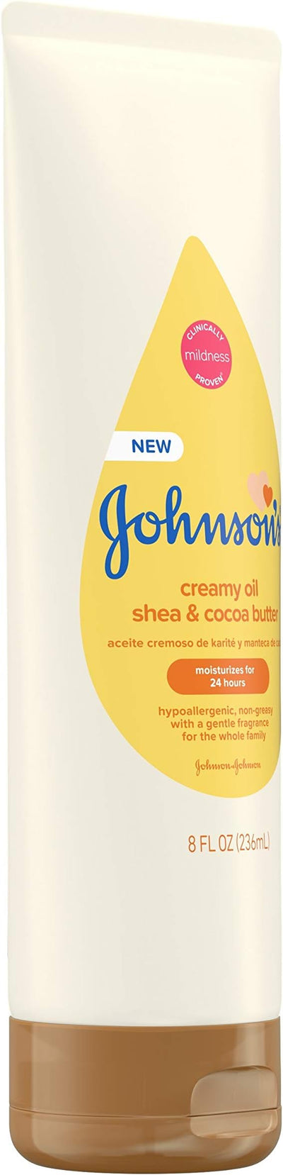 Johnson's Baby Creamy Oil for Baby with Shea & Cocoa Butter, Moisturizing Body Lotion with Gentle Fragrance, Hypoallergenic, Non-Greasy, Paraben-Free, Phthalate-Free and Dye-Free, 8 fl. oz Open Limits