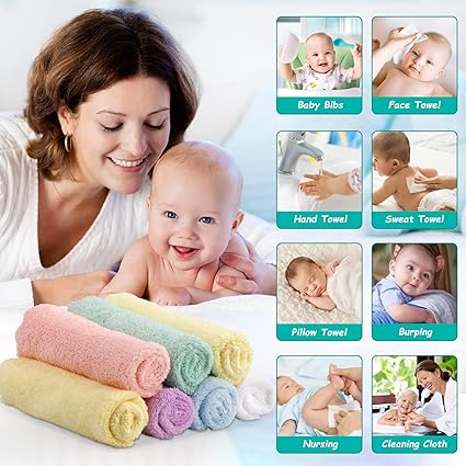 HOMEXCEL Baby Washcloths 24 Pack-Microfiber Coral Fleece Baby Bath Face Towel 7 x 9 Inch Extra Absorbent and Soft Burp Cloth and Wash Cloths for Newborn-Infants and Toddlers-Gentle On Sensitive Skin Open Limits