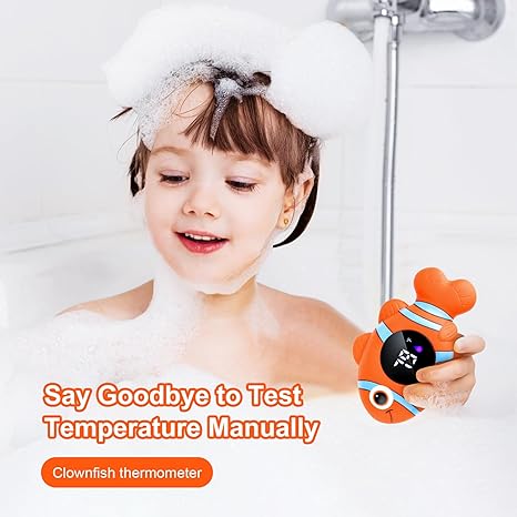 Baby Bath Thermometer,The Infant Baby Bath Floating Toy, Safety Temperature Water Thermometer, Baby Temperature Warning, LED Display Warning Thermometer, Baby Bath Essentials (Clownfish) Open Limits