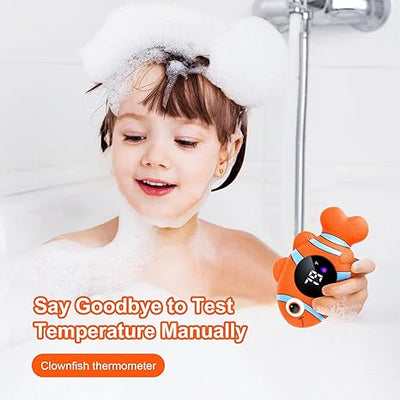 Baby Bath Thermometer,The Infant Baby Bath Floating Toy, Safety Temperature Water Thermometer, Baby Temperature Warning, LED Display Warning Thermometer, Baby Bath Essentials (Clownfish) Open Limits