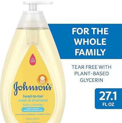 Johnson's Head-to-Toe Gentle Tear-Free Baby & Newborn Wash & Shampoo, Sulfate-, Paraben- Phthalate- & Dye-Free, Hypoallergenic Wash for Sensitive Skin & Hair, 27.1 fl. Oz Open Limits