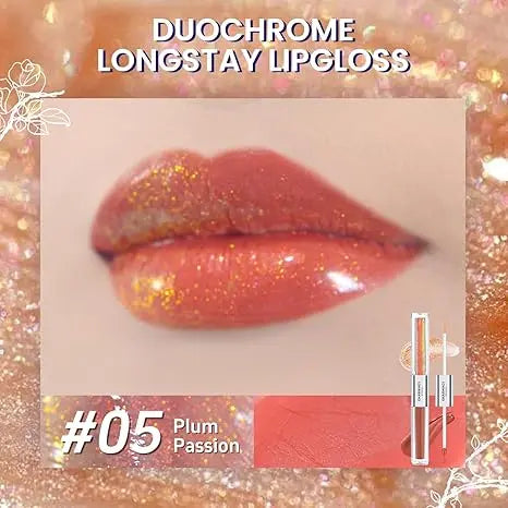 CHARMACY Multichrome Double Head Non-Stick Lip Gloss, Metallic Colourful Lip Glaze