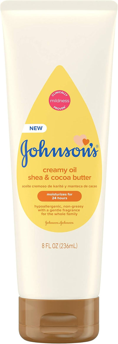 Johnson's Baby Creamy Oil for Baby with Shea & Cocoa Butter, Moisturizing Body Lotion with Gentle Fragrance, Hypoallergenic, Non-Greasy, Paraben-Free, Phthalate-Free and Dye-Free, 8 fl. oz Open Limits