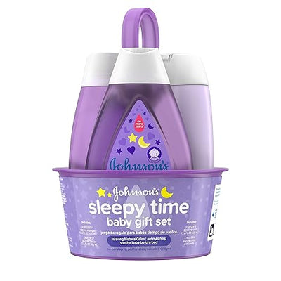 Johnson's Sleepy Time Bedtime Baby Gift Set with Relaxing NaturalCalm Aromas, Bedtime Baby Bath Shampoo, Wash & Lotion Essentials, Hypoallergenic & Paraben-Free, 4 Items Open Limits