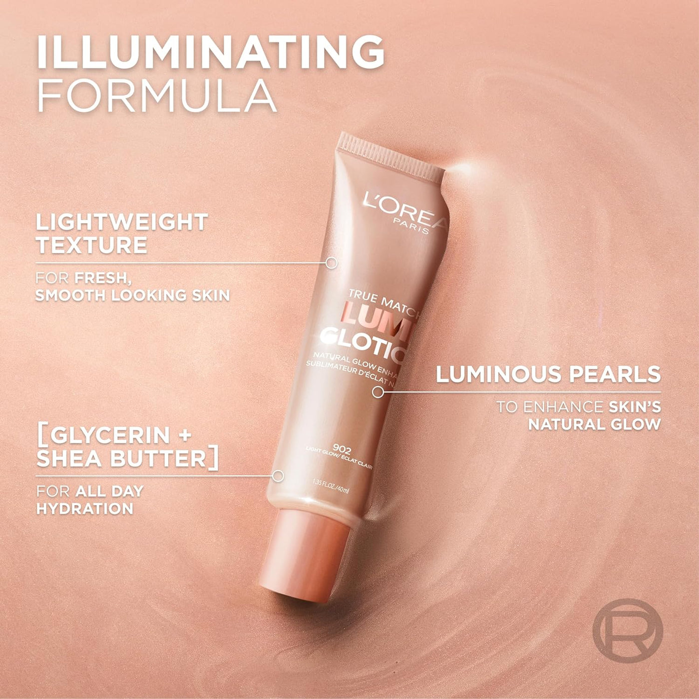 L'Oreal Paris Makeup True Match Lumi Glotion, Natural Glow Enhancer, Illuminator Highlighter, Bronzing Drops For a Sun-Kissed Glow, 902 Light Impression Wear